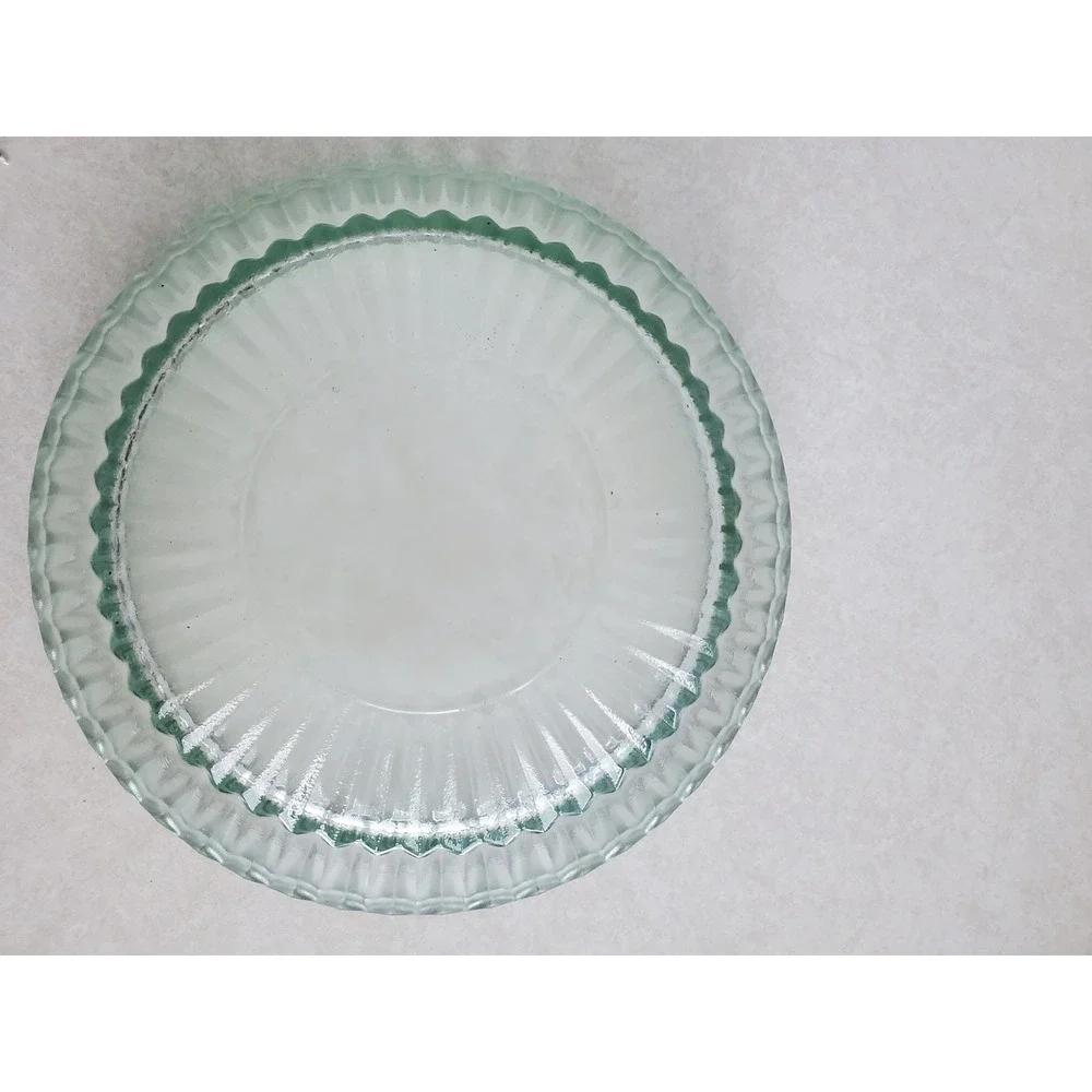 Cottagecore Glass Serving Bowl Light Green Ribbed Scalloped Edge Vintage Style